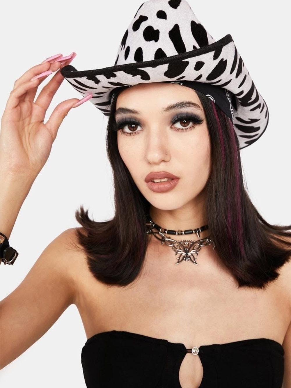 Black & White Cow Print Cowboy Hat - Women Accessories